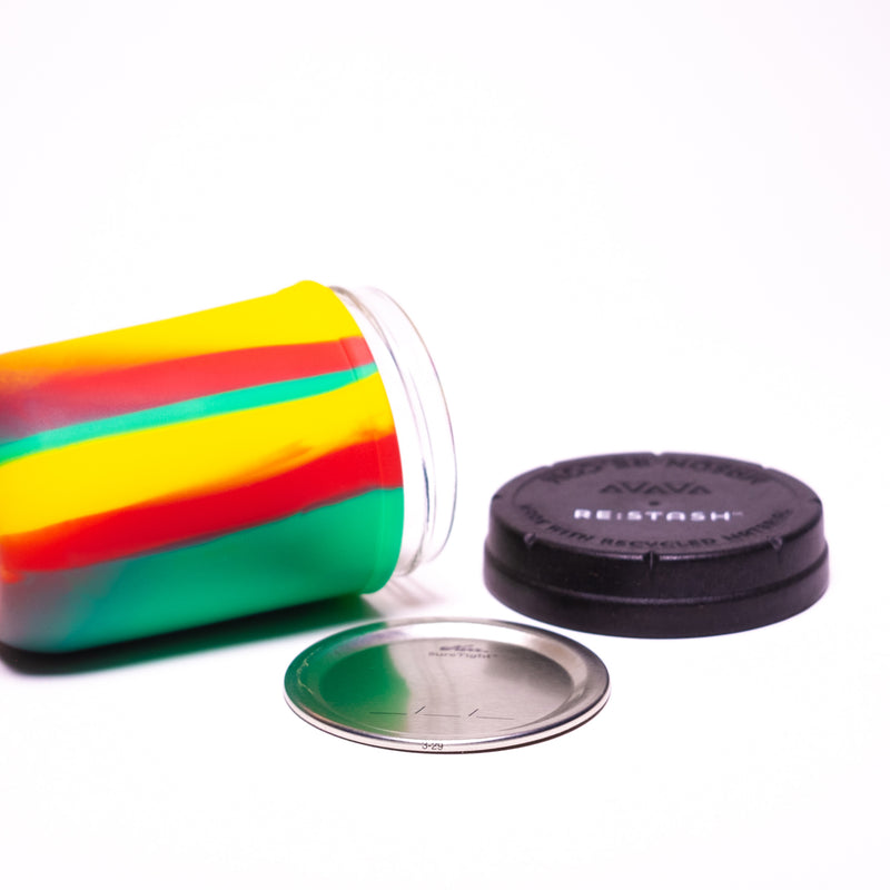 Re:Stash - Rasta Tie Dye Jar w/ Black Lid - 8oz - The Cave