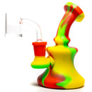 Shooters - 5" Silicone Bubbler w/ Quartz Banger - Rasta - The Cave