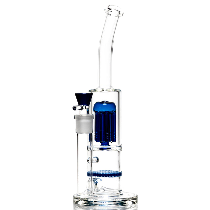 Shooters - Double Chamber Bubbler - Honeycomb to 6 Arm Tree Perc - Blue - The Cave