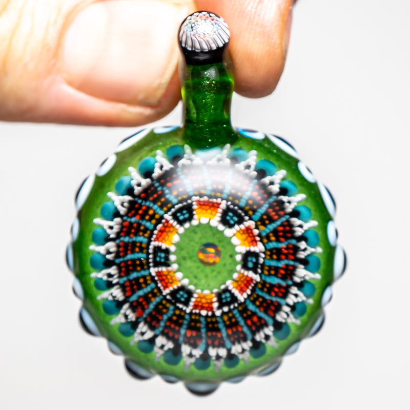 Steve H Glass - Detail Pendant - Dot Stack w/ Opal - Green Stardust - The Cave