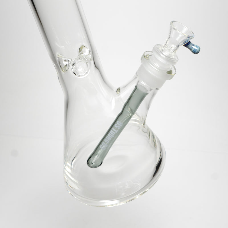 US Tubes - 18" Beaker 50x5 w/ 24mm Joint - White & Gray Vertical Label w/ Blue Handle Slide - The Cave