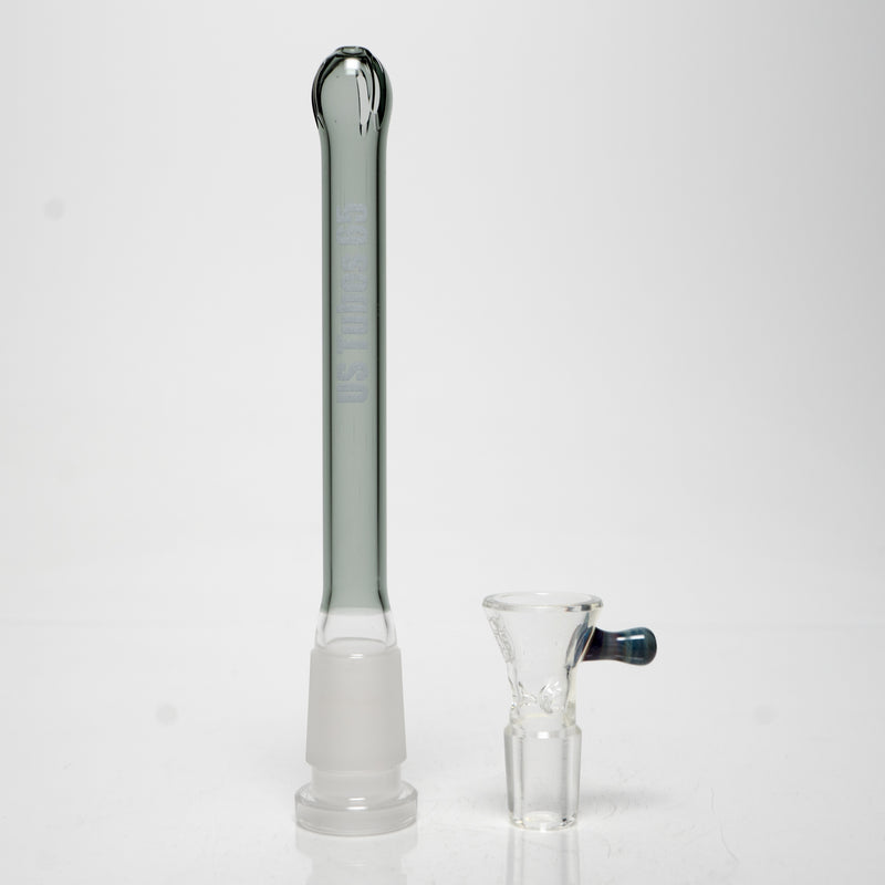 US Tubes - 18" Beaker 50x5 w/ 24mm Joint - White & Gray Vertical Label w/ Blue Handle Slide - The Cave