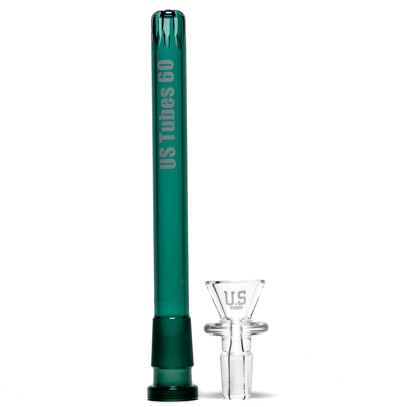 US Tubes - 17" Beaker 50x7 - Constriction - White & Teal Vertical Label - The Cave