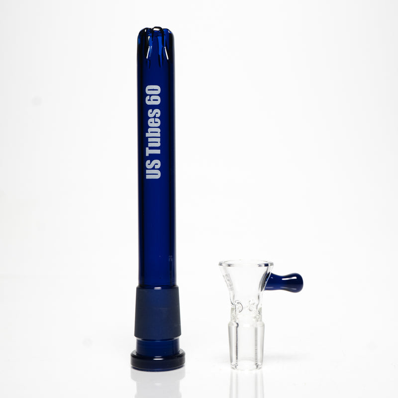 US Tubes - 18" Beaker 50x5 w/ 24mm Joint - White & Blue Vertical Label - The Cave