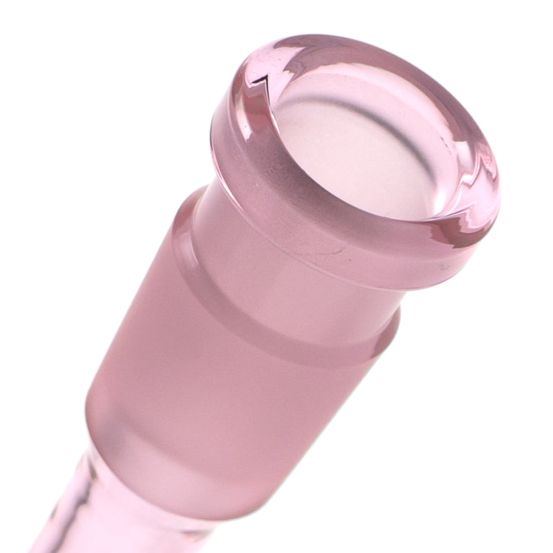 US Tubes - 18/14mm Female 3 Slit Downstem - 5.5" - Pink w/ White - The Cave