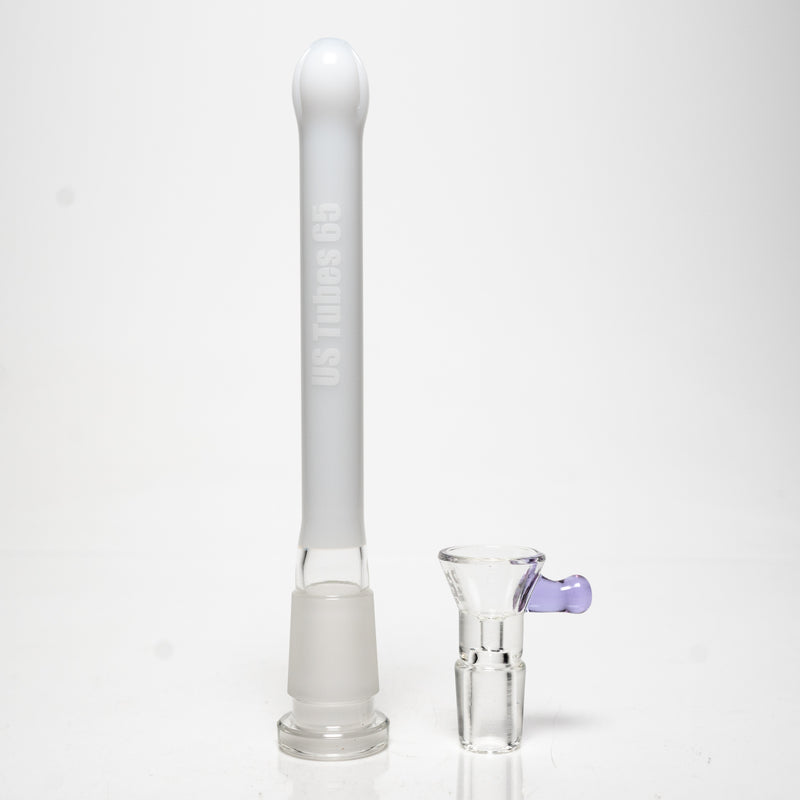 US Tubes - 20" Beaker 50x5 w/ 24mm Joint - White & Red Vertical Label w/ Purple Handle Slide - The Cave