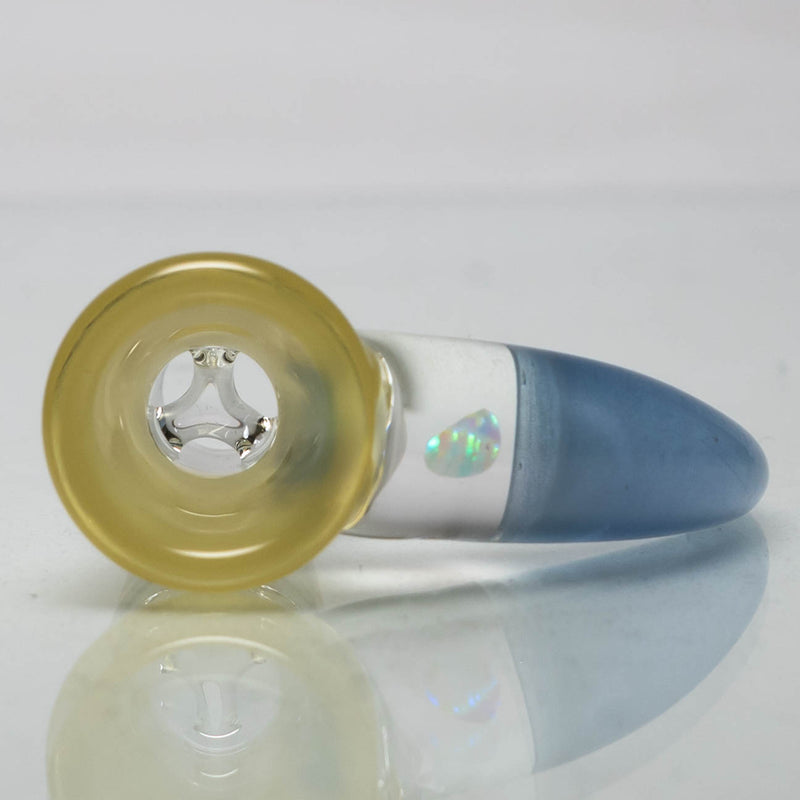 Unity Glassworks - 3 Hole Opal Horn Slide - 14mm - CFL Pastel Serum & Blue Satin - The Cave