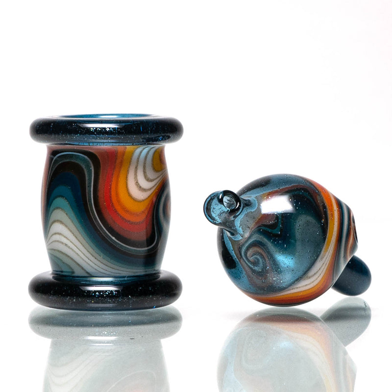 Unity Glassworks - Worked Directional Bubble Cap - Blue Stardust w/ Fire & Ice - The Cave