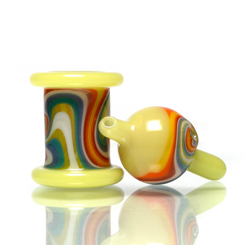 Unity Glassworks - Worked Directional Bubble Cap - CFL Yoshi w/ Rainbow - The Cave