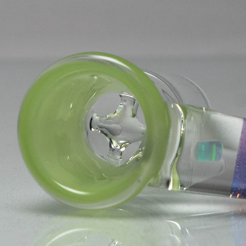 Unity Glassworks - 4 Hole Opal Horn Slide - 18mm - Lime Green Satin & Purple Slyme - The Cave