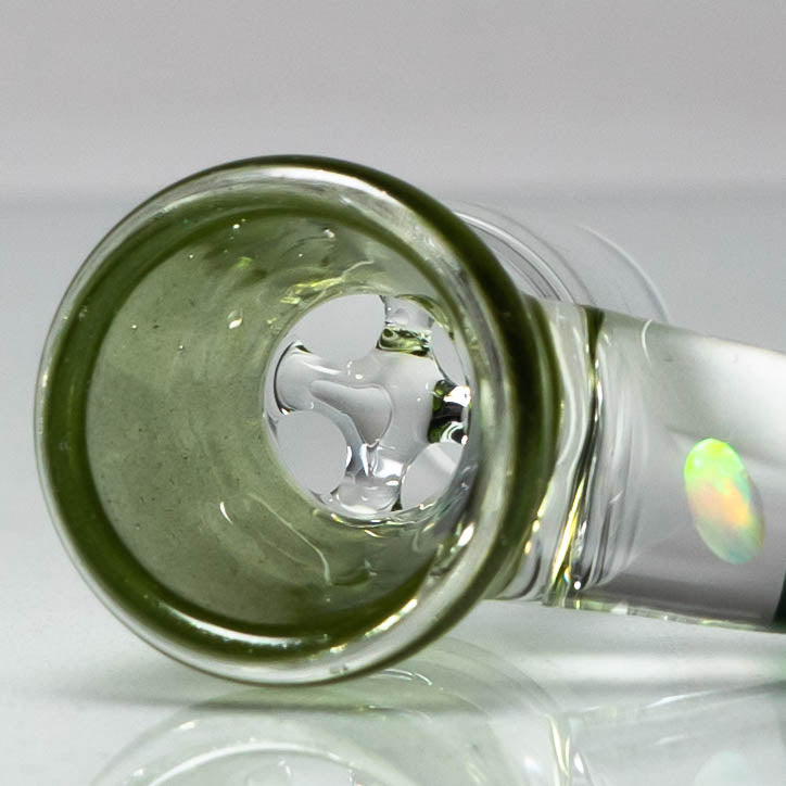 Unity Glassworks - 4 Hole Opal Horn Slide - 18mm - Metal Fleck & Exp. Green - The Cave