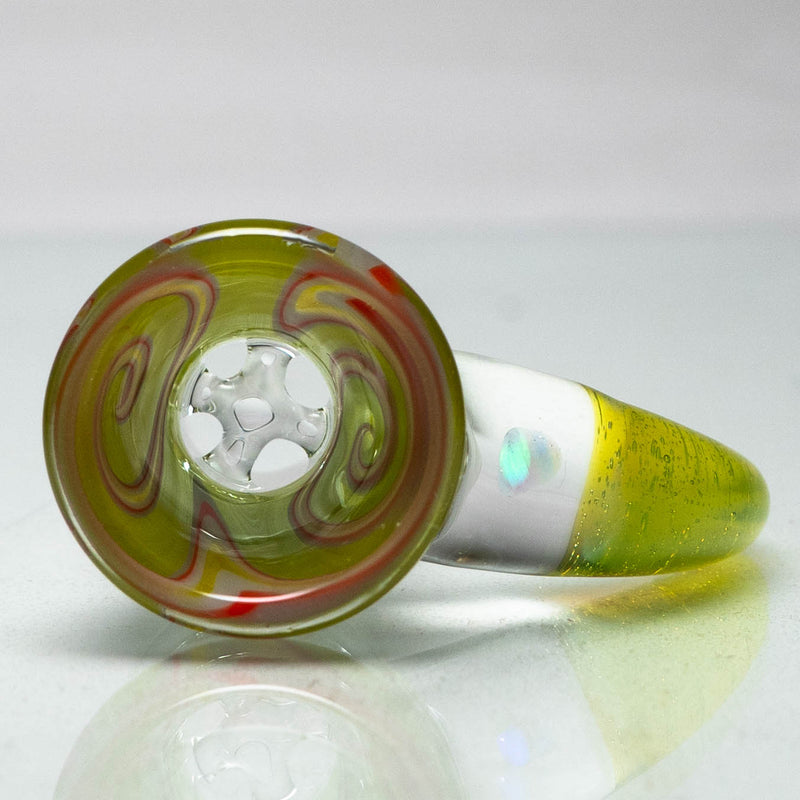 Unity Glassworks - 4 Hole Worked Opal Horn Slide - 18mm - Watermelon & SS. Slyme - The Cave