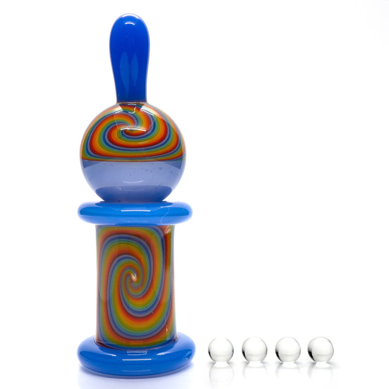 Unity Glassworks - Worked Directional Bubble Cap - Baby Blue Cheese w/ Rainbow Linework - The Cave