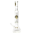 ZOB Glass - 19" Beaker Double UFO Perc - Striped Circle Label - Yellow & Black - The Cave