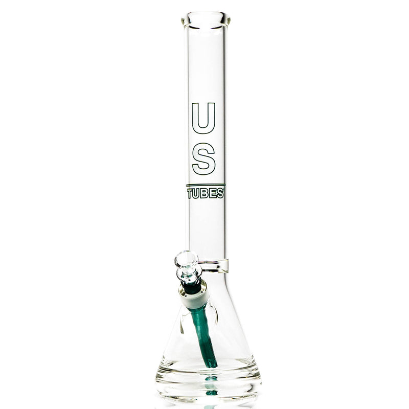 US Tubes - 17" Beaker 50x5 - Constriction - White & Teal Vertical Label - The Cave