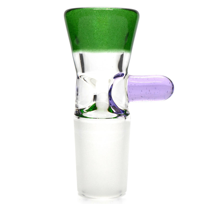 Unity Glassworks - Single Hole Martini Slide - 18mm - Green Stardust & Purple Rain - The Cave