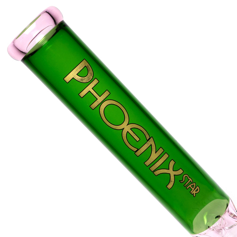 Phoenix Star - 16" Beaker w/ Ice Pinch - 7mm - Green & Pink - The Cave